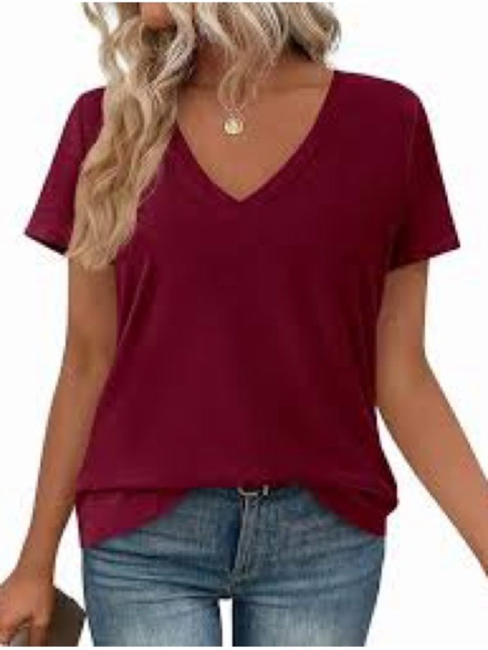 So Goods For Life Solid Burgundy V-Neck Pullover Short Sleeve T-Shirt Top